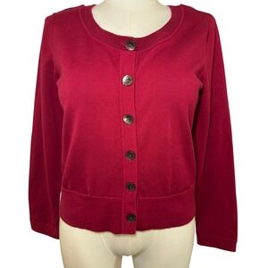 J. Jill Women Red Button Front Cardigan Sweater M Ribbed Neckline & Cuffs